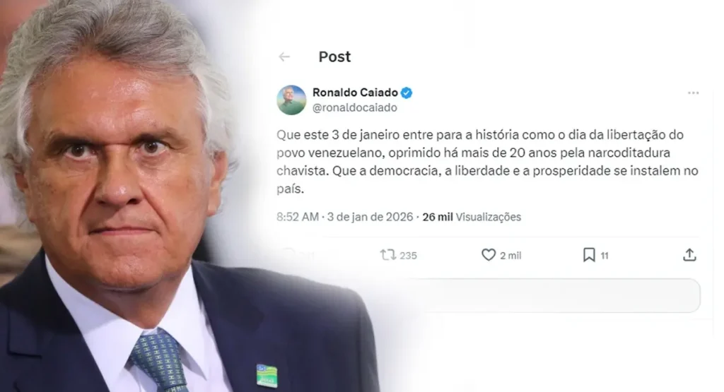 O governador de Goiás e pré-candidato à Presidência, Ronaldo Caiado (UB), se manifestou nas redes sociais sobre os ataques dos Estados Unidos à Venezuela. Segundo ele, o dia 3 de janeiro pode entrar para a história como o “Dia da Libertação do povo venezuelano”.