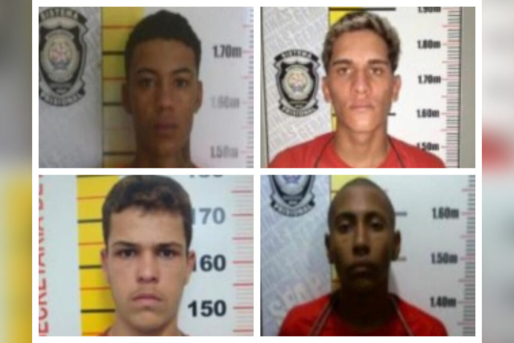 A Sejusp divulgou a identidade dos quatro detentos que seguem foragidos após a fuga no Ceresp Gameleira, em Belo Horizonte.