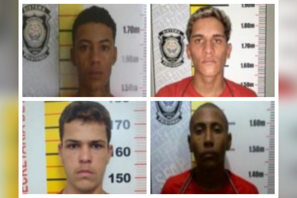 A Sejusp divulgou a identidade dos quatro detentos que seguem foragidos após a fuga no Ceresp Gameleira, em Belo Horizonte.